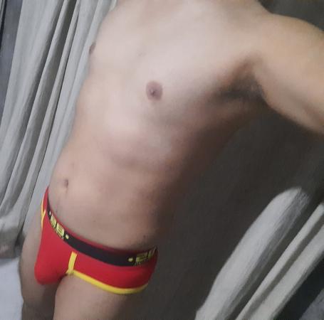 In red trunks